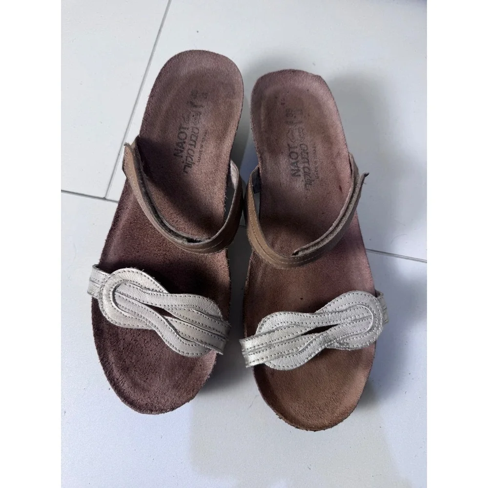 Naot Wedge Sandals Womens 39 8.5 8 Metallic Leather Cork‎ Platform Comfort Boho